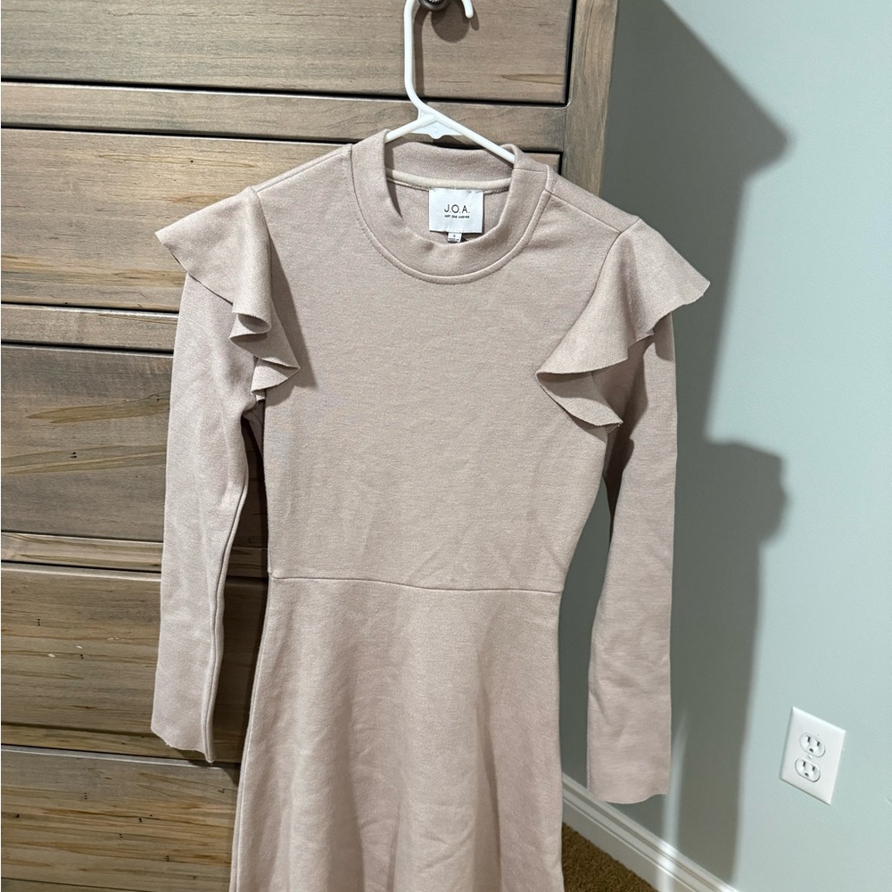 J.O.A. Long Sleeve Dress with Ruffle Detail - Cream